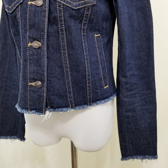Miss Me denim jacket raw hem frayed indigo blue Small - Picture 7 of 9
